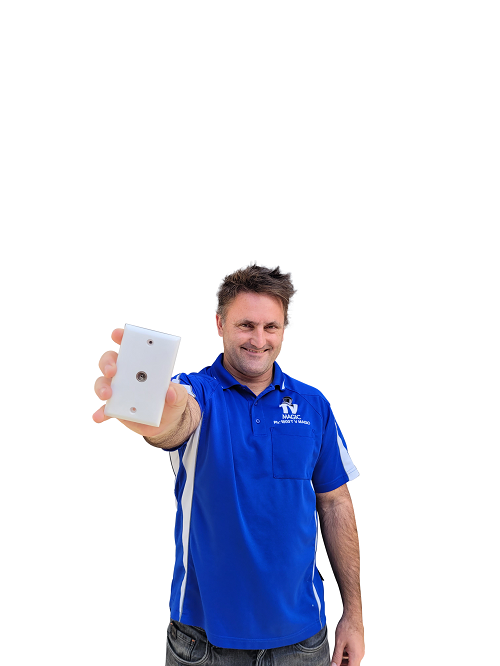 Technician holding out a TV point