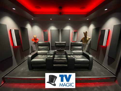 Home theatre by TV Magic. Logo in bottom middle