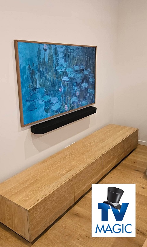 A side view of a TV Installation - TV Magic logo bottom centre of image