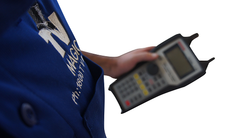 Technician holding a signal metre, ready to perform your TV reception repair.