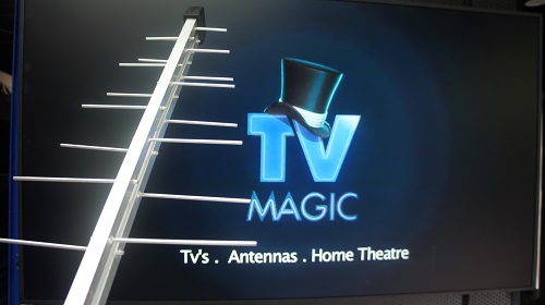 close up of an antenna with TV Magic logo