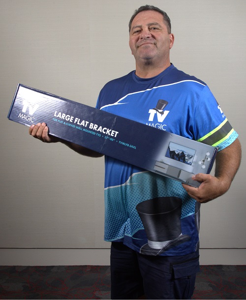 Technician Darrel - holding a TV Magic wall mounting bracket.