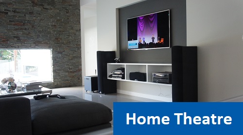 a complete home theatre with the caption "home theatre" in bottom right corner