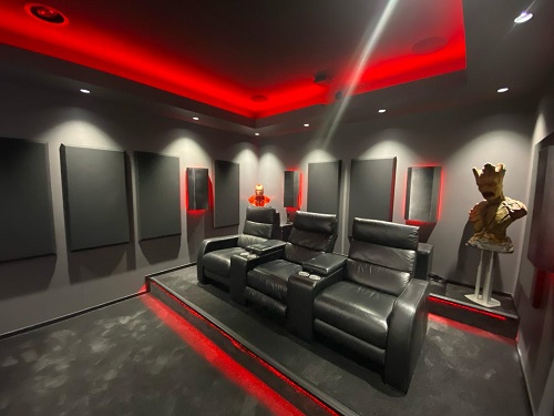 Red themed home cinema by TV Magic