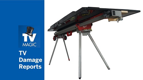 A workbench with caption on left - TV Damage Reports