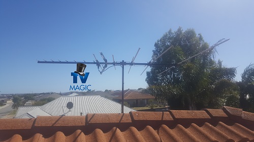A TV Magic antenna installation with TV Magic logo