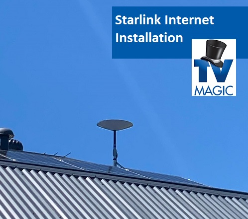 Starlink installation by TV Magic. Caption "Starlink internet installation" with TV Magic logo in top right corner