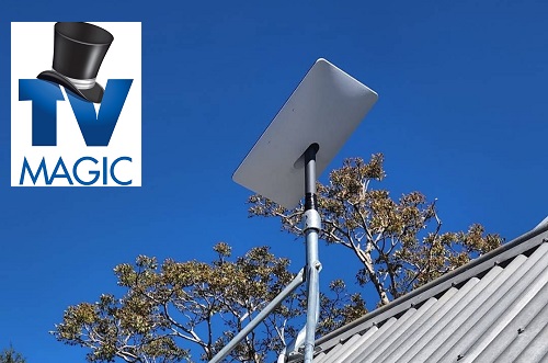 Close up of a TV Magic Starlink internet installation