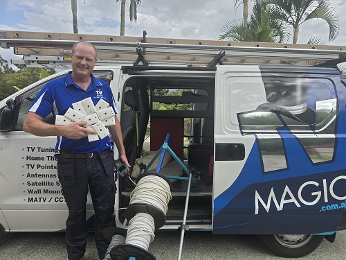 Technician with pre-wire supplies