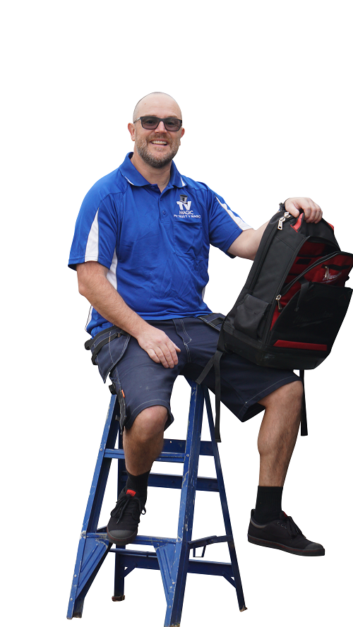 Technician - Vaughan, sitting on a ladder