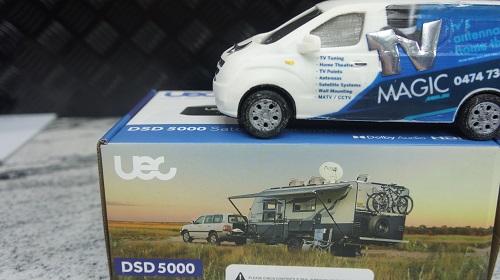 close up of a vast box with mini TV Magic van on top