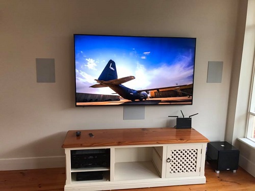 home theatre setup with in-wall speakers