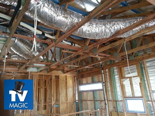 A new home build with partial pre-wiring attended. TV Magic logo in bottom left corner