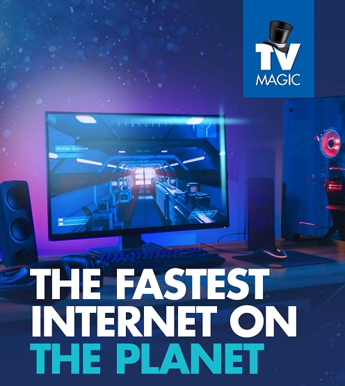 Image with a PC and caption "The Fastest Internet On The Planet"
