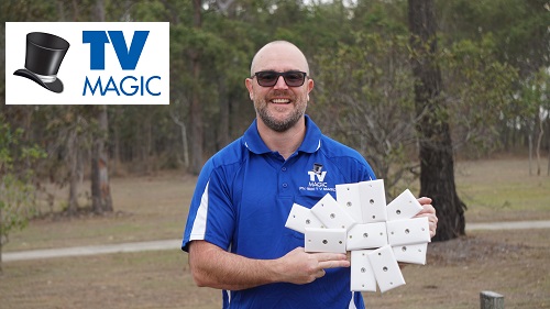 A technician holding multiple TV points in hand.