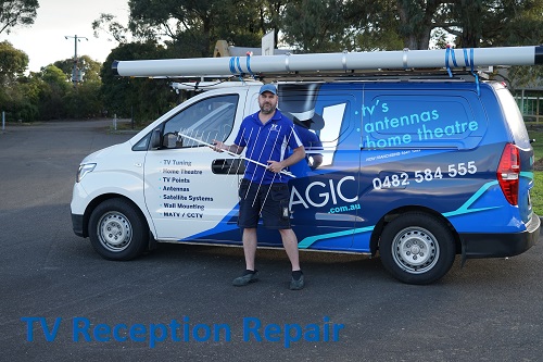 technician Doug in front of his van with an antenna in hand