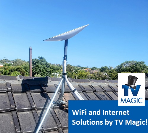 A Starlink install with caption "WiFi and Internet Solutions by TV Magic"