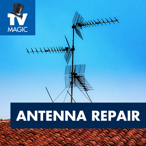 Picture of antennas with caption "Antenna Repair"