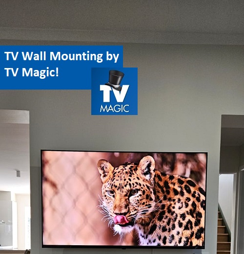 A TV Magic TV installation with caption "TV Wall Mounting By TV Magic"