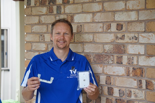 Your local technician - Jason, holding a TV point, ready for installation.