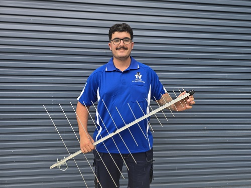 Technician with an antenna