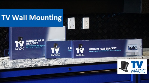 TV Magic wall brackets with a TV Magic logo in top left corner