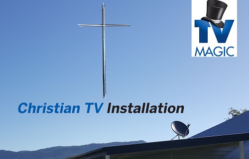 Christian TV Installation. Cross and Logo included