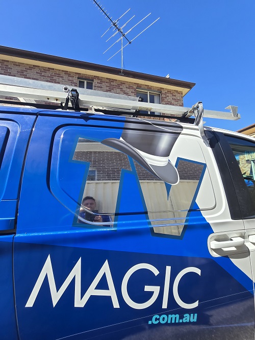 TV Magic attending to a reception repair in Cape Jervis