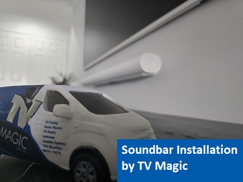 Close up of a floating soundbar by TV Magic