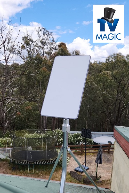 a picture of a Starlink dish with a TV Magic logo in top right corner