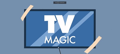 an animated picture of a TV, with a TV Magic logo on screen
