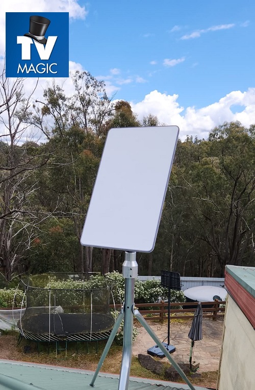 A Starlink dish with TV Magic logo