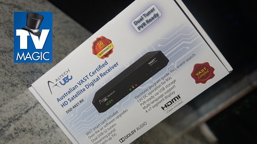 A vast box on a shelf with a TV Magic logo next to it