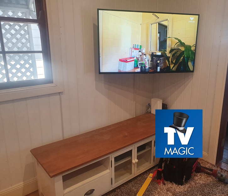 Corner mounted TV 2025 tools left there